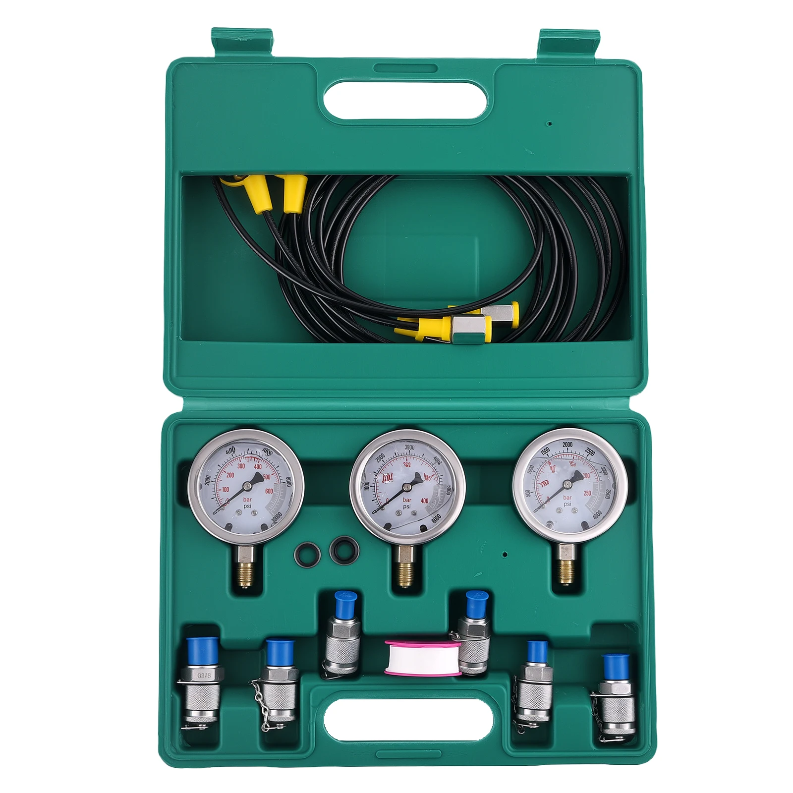 Hydraulic Pressure Gauge Tester Diagnostic Couplings Tool Kit M10x1.25 9000 PSI