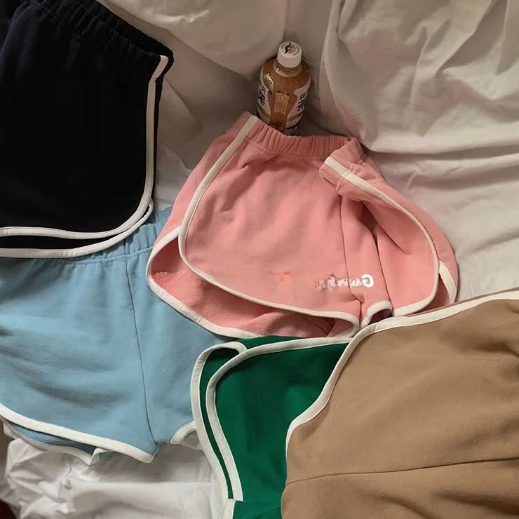 American Retro Student Girl BM Style Color Block Casual Sports Shorts Women Loose A-Line Wide Leg Hot Pants Summer Short Pants