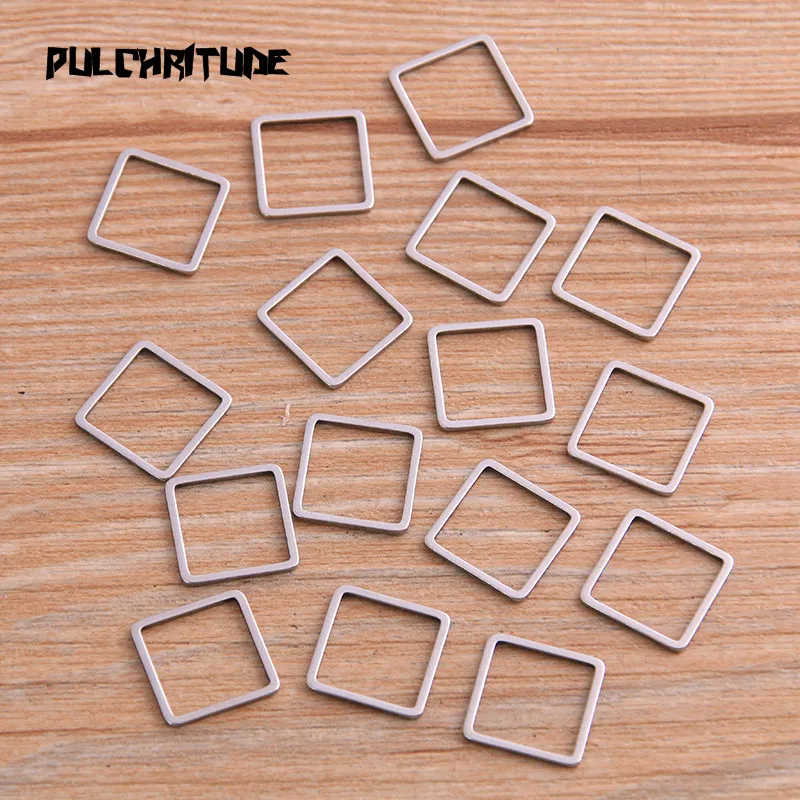 PULCHRITUDE 20Pcs/lot 3 Size Square Charm Stainless Steel Pendant Open Bezels Pressed Resin Frame Mold Bezel DIY Jewelry Making