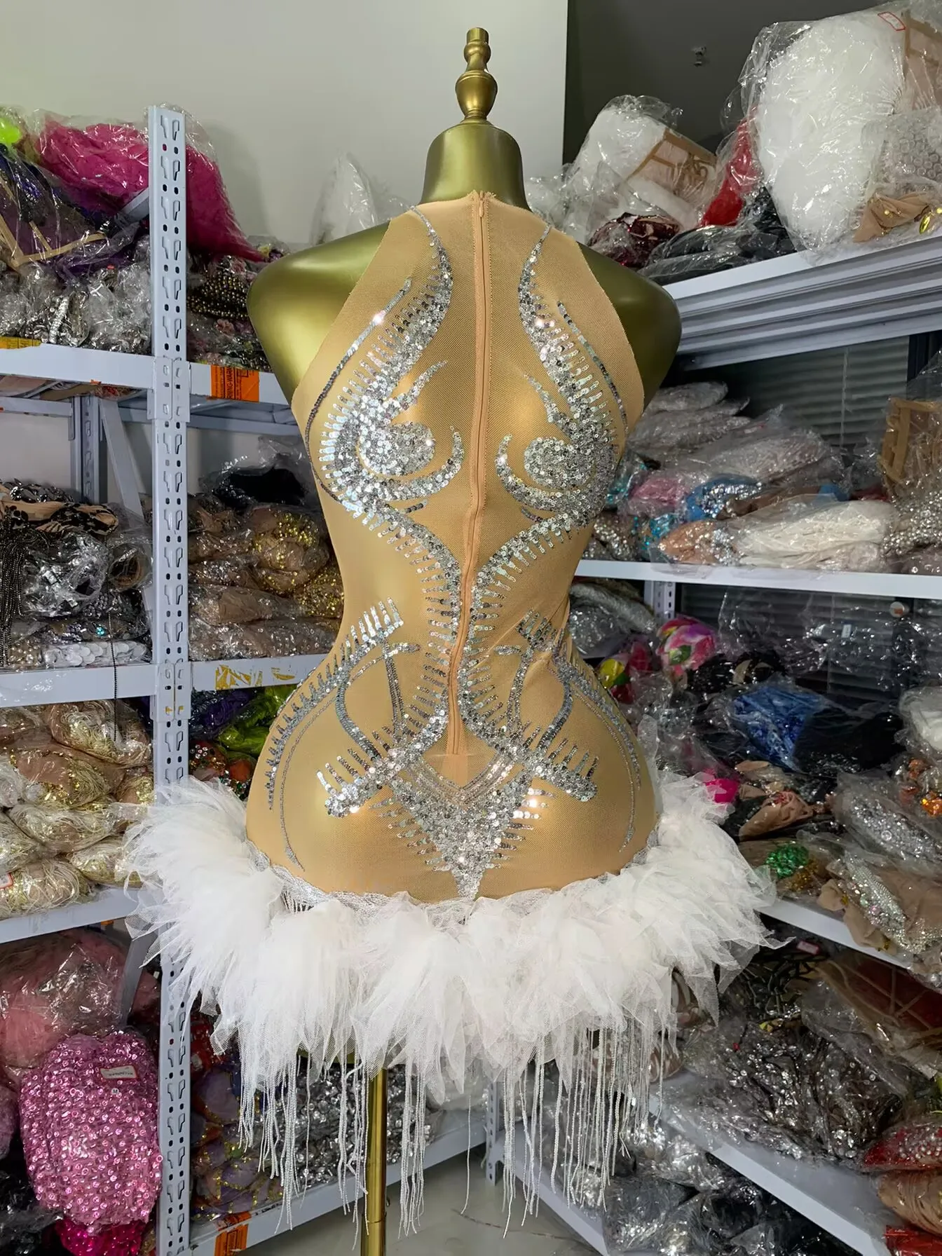 Vrouwen Sexy Sensuele Nachtclub Jurk Sparky Crystal Pailletten Borduren Mesh Bodcyon Mini Jurk Met Bustier Showgirl Kostuums