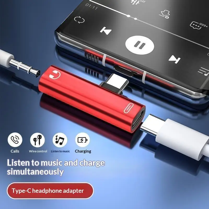 Dual Type C Splitter 2 in 1 USB C Adapter for Sports Headphone Charging Support PD Fast Charge for Running Cycling Phone Use
