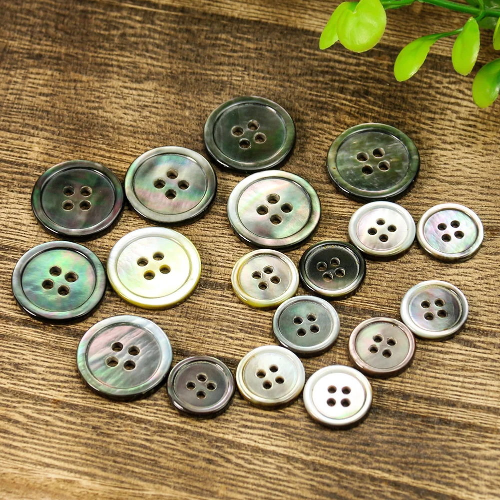 10PC Natural Pinctada Martensi Black Mother of Pearl Seashell 4-holes Flatback Buttons DIY Suit Shirt Sweater Sewing Craft Decor