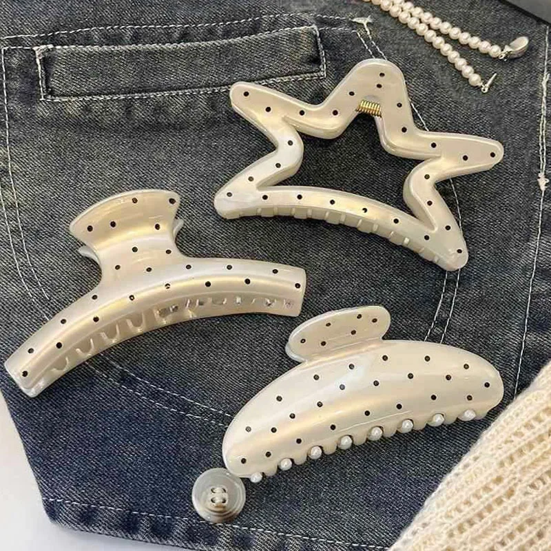 

Women's French luxury polka dot star simple fashion versatile large back of the head shark clip hair ornament