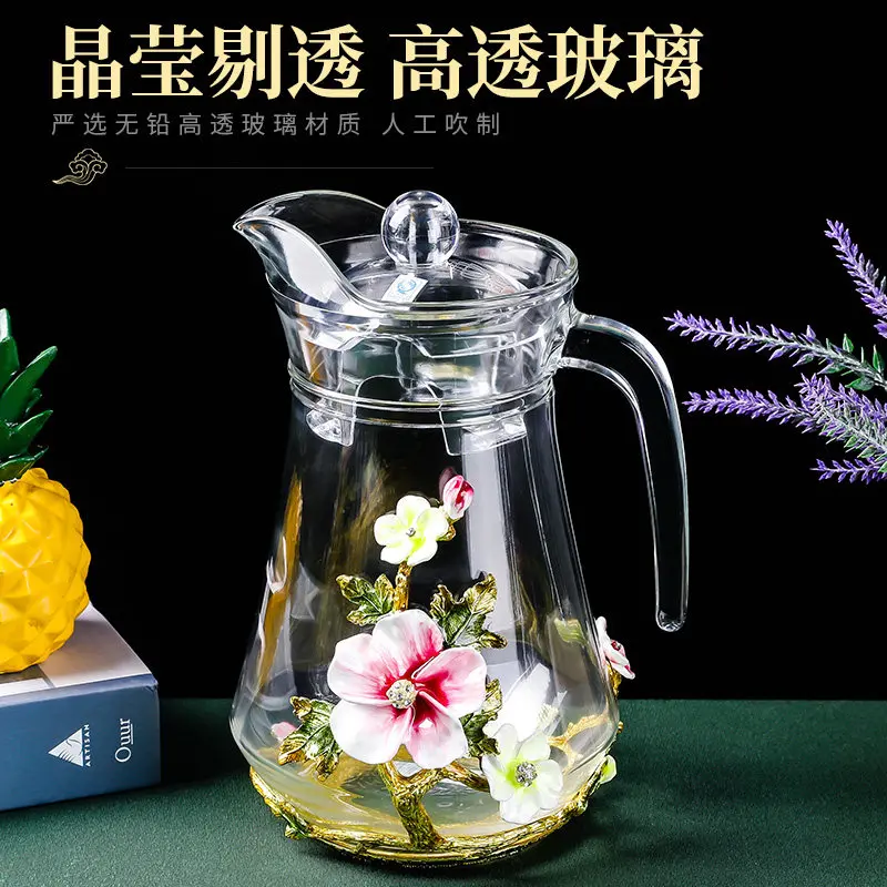 Lily Kettle Enamel Color Rose Cold Kettle Household Heat Resistant Transparent Large Capacity Hotel Tea Pot Duck Beak Pot