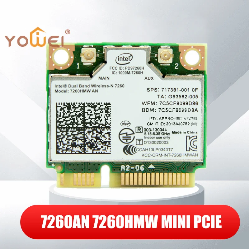 

Latest 1Pcs Mini PCI-E Dual-Band 2.4G/5Ghz Wireless Network Card AC 7260 7260HMW Bluetooth 4.0 802.11a/b/g/n