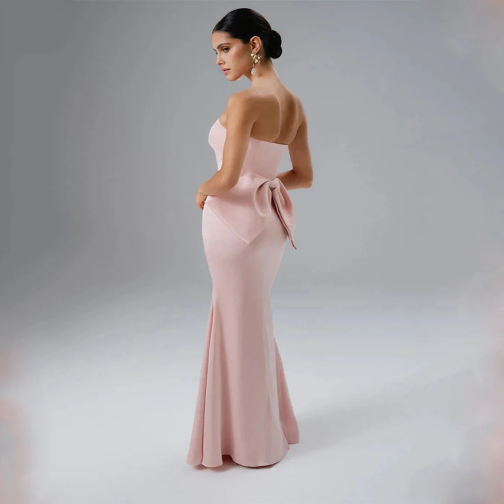 Arya elegante klassieke roze avondjurk jersey voor vloerlengte strapless mouwloze galajurk strik Robe De Soiree op maat