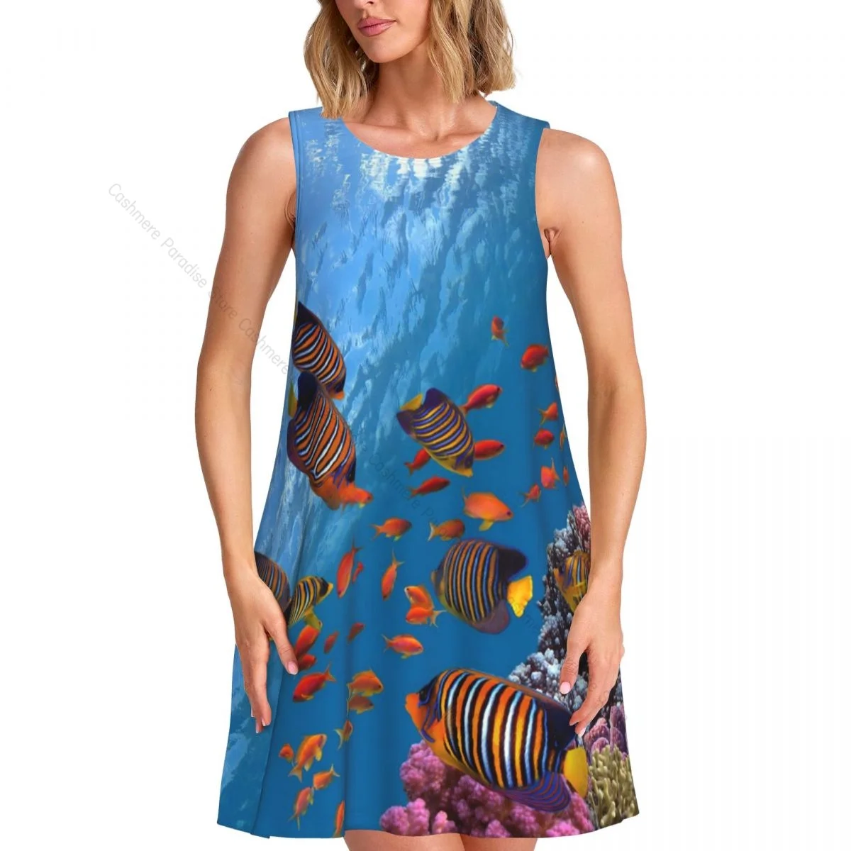 Robes d'été pour femmes, t-shirt de plage, sans manches, poisson sous-marin dans le fond de mer, robe débardeur ample décontractée, 2025