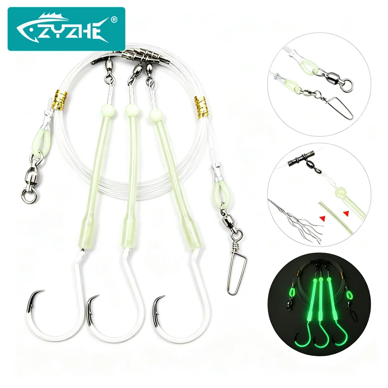 ZYZHE Tiefwasser-Angelausrüstung mit drei Kreishaken aus hochwertigem Kohlenstoffstahl, Meeresangel-Rigs für Thunfisch, Marlin, Schnapper, Salzwasser-Angelausrüstung