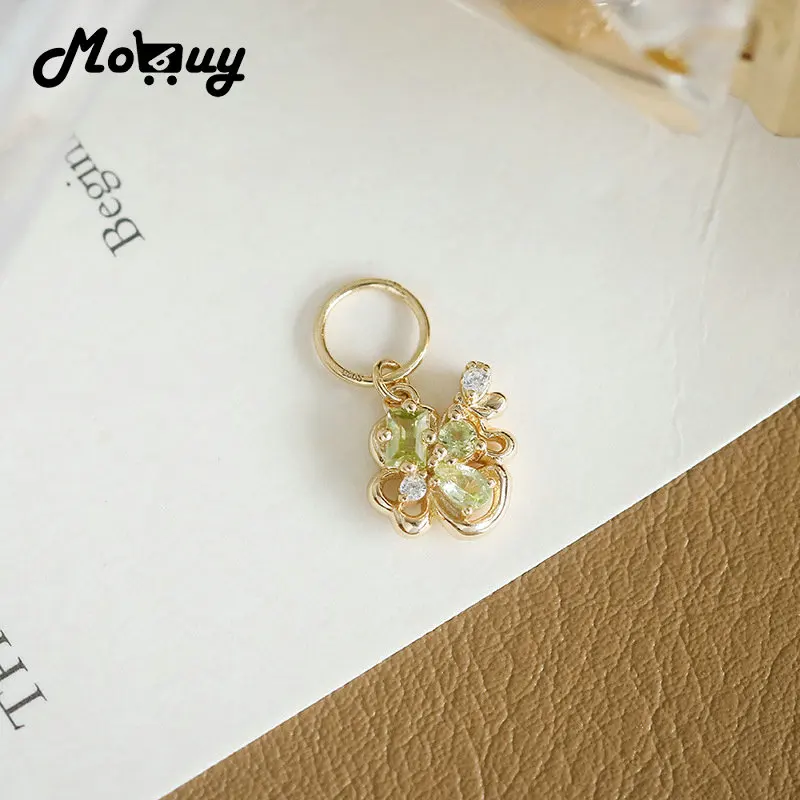 

MOBUY Ins натуральный перидот Lucky четыре листа клевера кулон ожерелье для женщин лаконичное стерлинговое серебро 925 пробы позолоченные ювелирные изделия