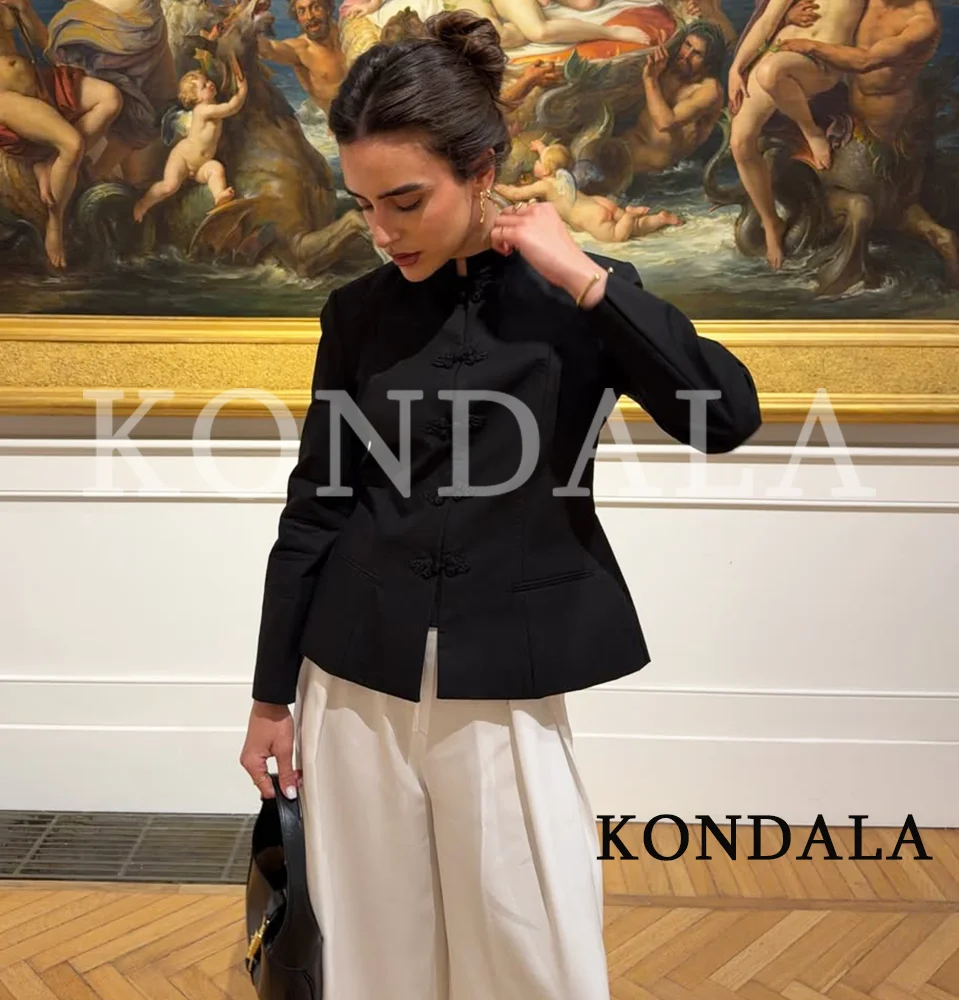 

Women's Vintage Elegant Knotted Buttons Blazer KONDALA Spring Fashion Old Money Aesthetic Blazer Jacket Leisure Chic Slim Blazer