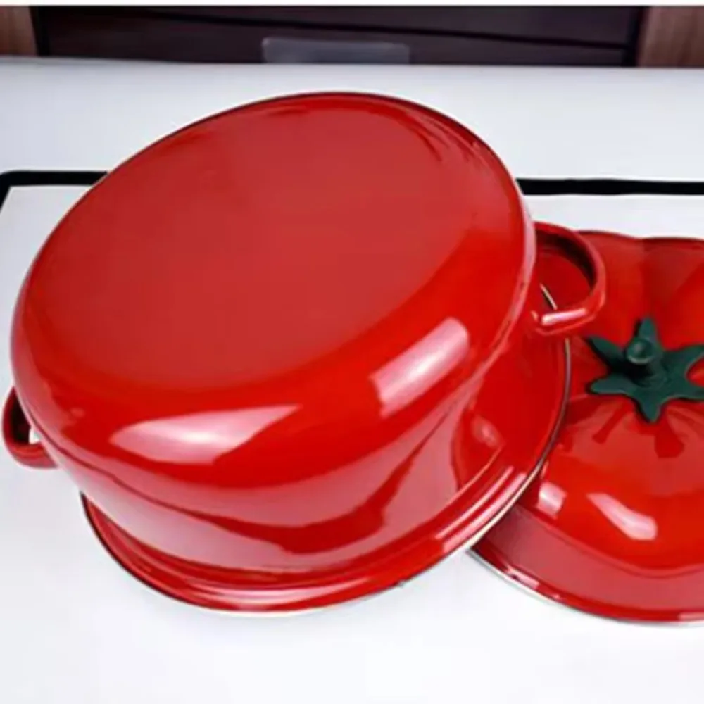 Utensilios de cocina, olla esmaltada de tomate de 1,6/2L, mango Binaural con tapa, cacerola, olla de sopa duradera, fideos