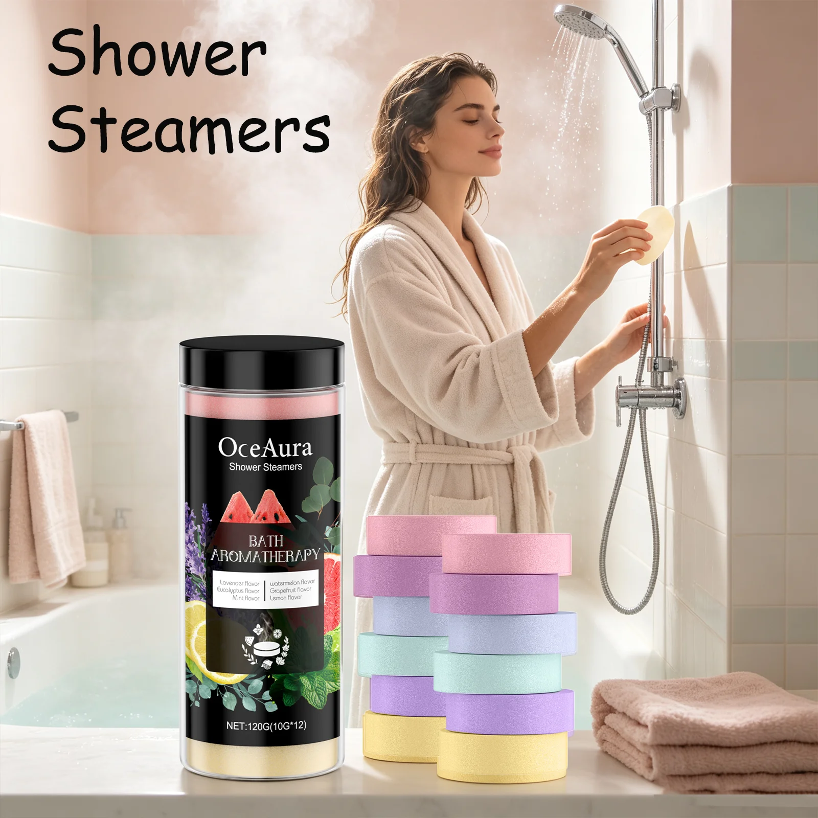 OceAura Shower Steamers Multi Fragrance Stress Relief Fatigue Reduction Gentle Air Purifying Relaxing Bath Aromatherapy Tablet