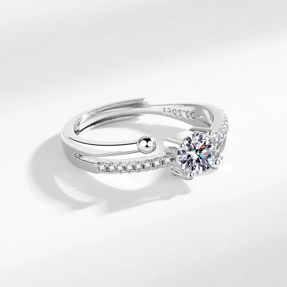 Light luxury S925 sterling silver new moissanite 50 point ring niche light luxury design simple platinum ring female - Image 4