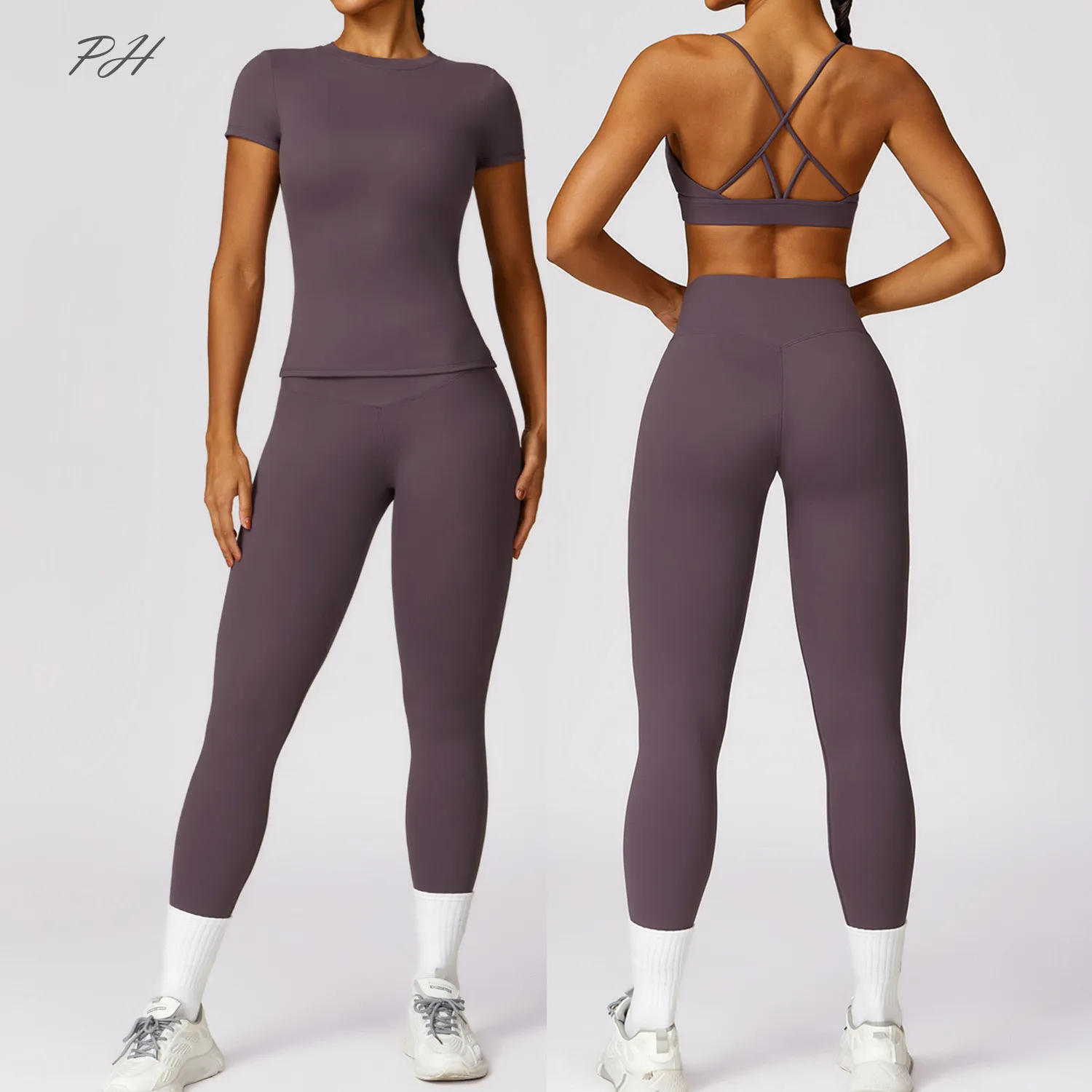 

2Pcs Fitness Sport Sets Women Outfits Gym Workout Set Female Yoga Tracksuit Sexy Bra Sport T-shirt Leggings Sportswear Suit