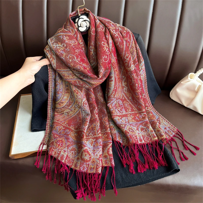

Elegant Ethnic Autumn Cashmere Shawl for Women Jacquard Pashmina Scarves Bufandas De Invierno Mujer Female Foulard Stoles Scarf