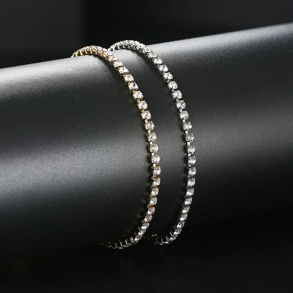 Iced Out Zircon Tennis Bracelet Anklet Chain For Women Dazzling 4mm Cubic Zirconia Silver Color Trend 2024 Foot Jewelry OHA001