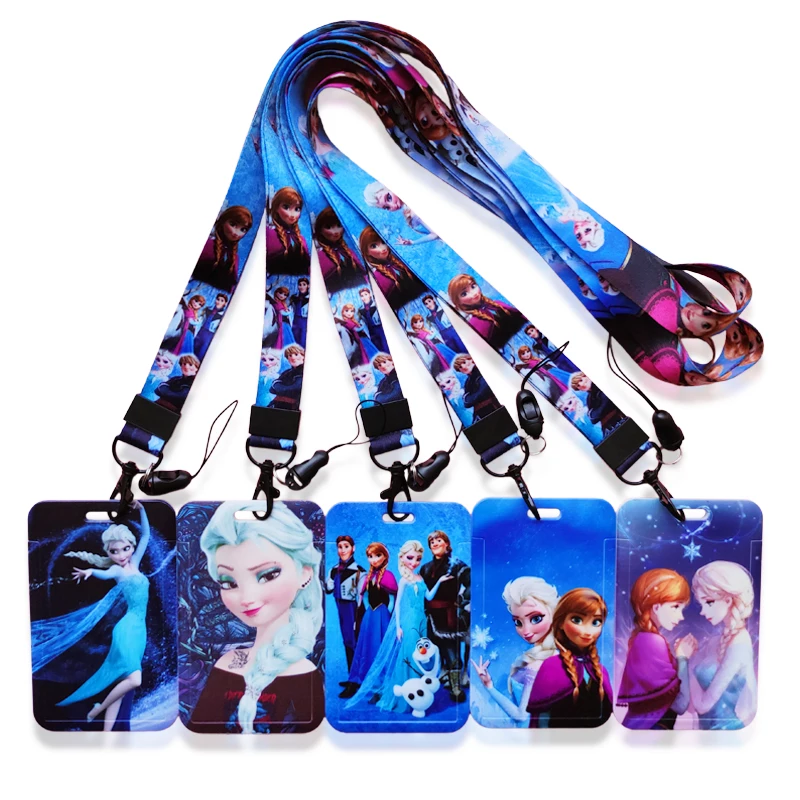 Disney-portatarjetas de princesa Anna y Elsa para mujer, funda de tarjeta de Frozen, soporte para insignia de identificación, tarjetero de negocios para niña, Clip retráctil