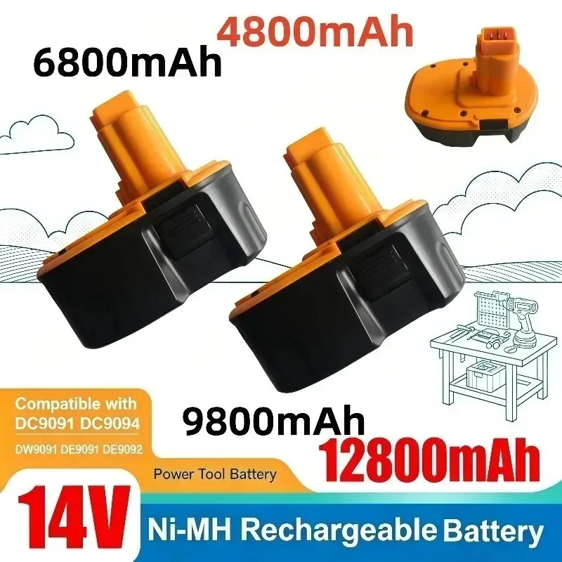 Ni-MH Rechargeable Battery 14V 4.8Ah 6.8Ah 9.8Ah 12.8Ah Fit DC9091 DW9091 DE9091 DE9092 DC9094