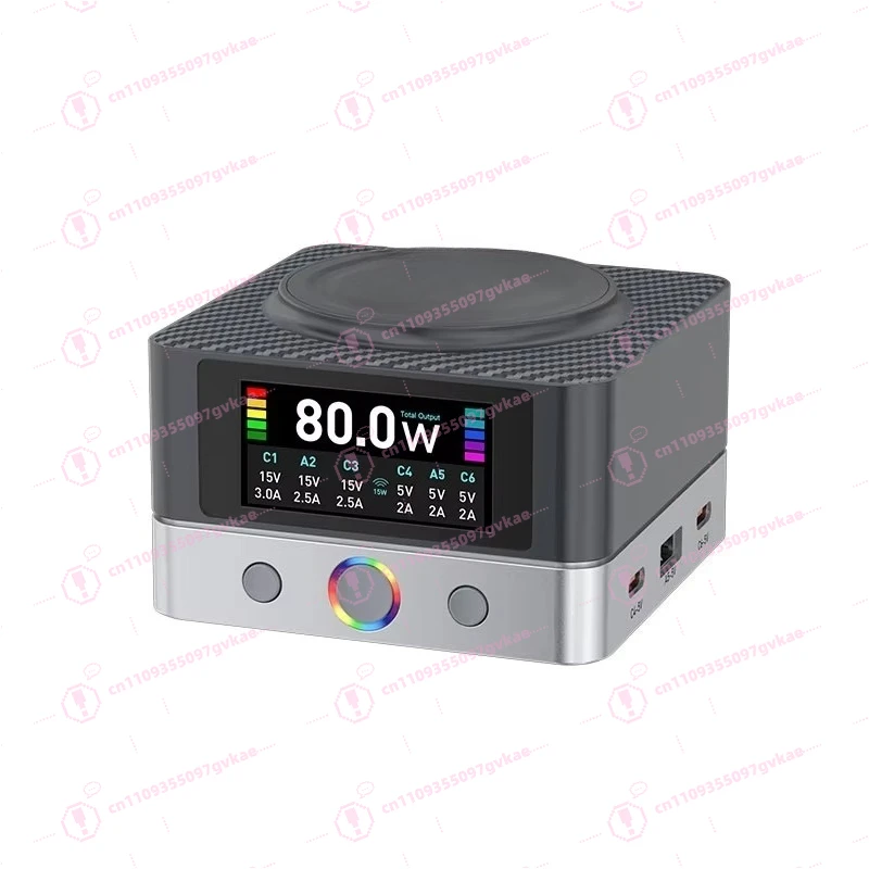 7Q 6 Port Smart Display with Multi Port Charging Ultra Fast Wireless Charging Phone/Tablet/Laptop Charger