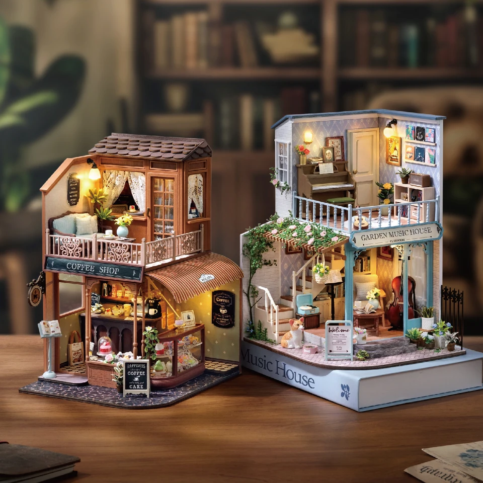 ドールハウス　組立式 ミニハウス本棚ドールハウスキットミニ3Dパズル組み立て建物モデルDIY