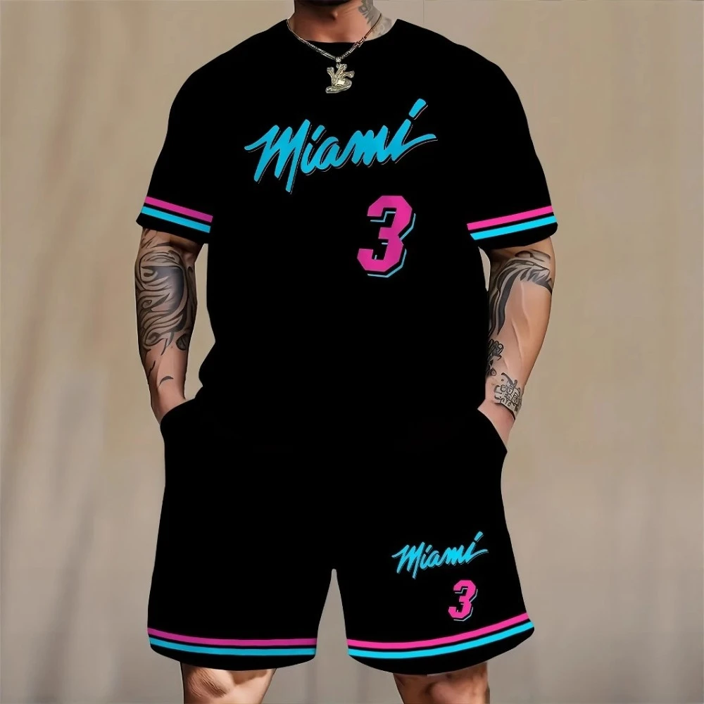 

Summer 3D printed T-shirt shorts set for men gradient pattern casual trend quick-drying breathable athleisure mens clothes