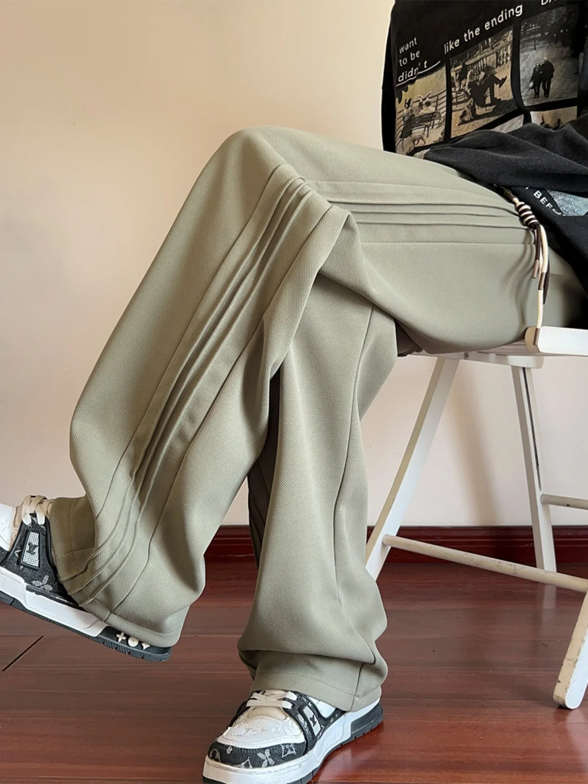 

Мужские повседневные спортивные брюки с высокой талией, прямые, удлиненные, в американском стиле, весенне-осенние, модные, свободного кроя