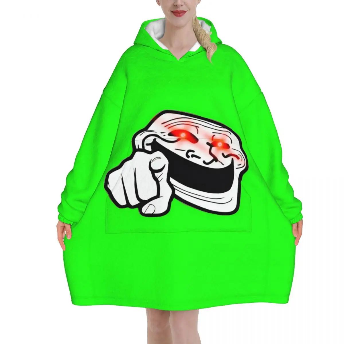 Funny Trollface Wearable Blanket Hoodie for Women Men Oversized Sweatshirt Blanket with Pocket