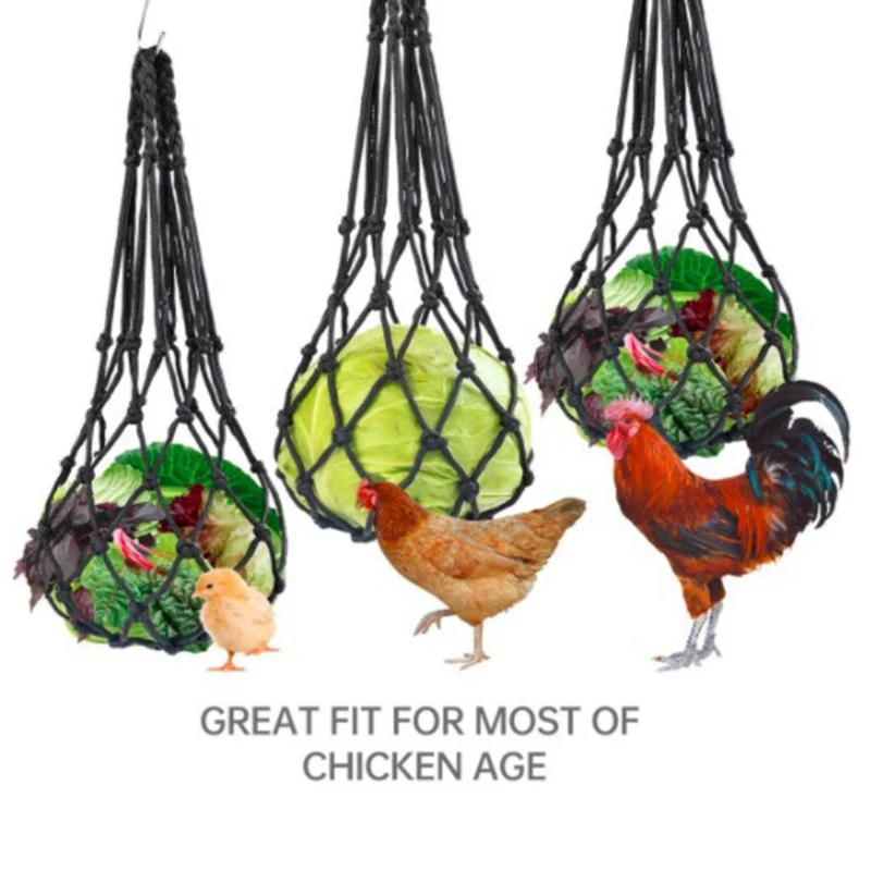 Chicken Vegetable Net Bag Fruit Treat Snack Holder Hanging Feeder Coop Feeding Tool for Hens Goose Duck Large Birds