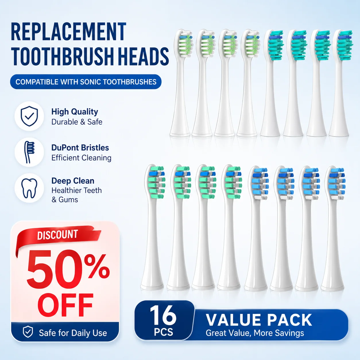 

16 PCS Soft Nylon Electric Toothbrush Replacement Heads Deep Cleaning Universal Snap On Oral Care Daily Household Use