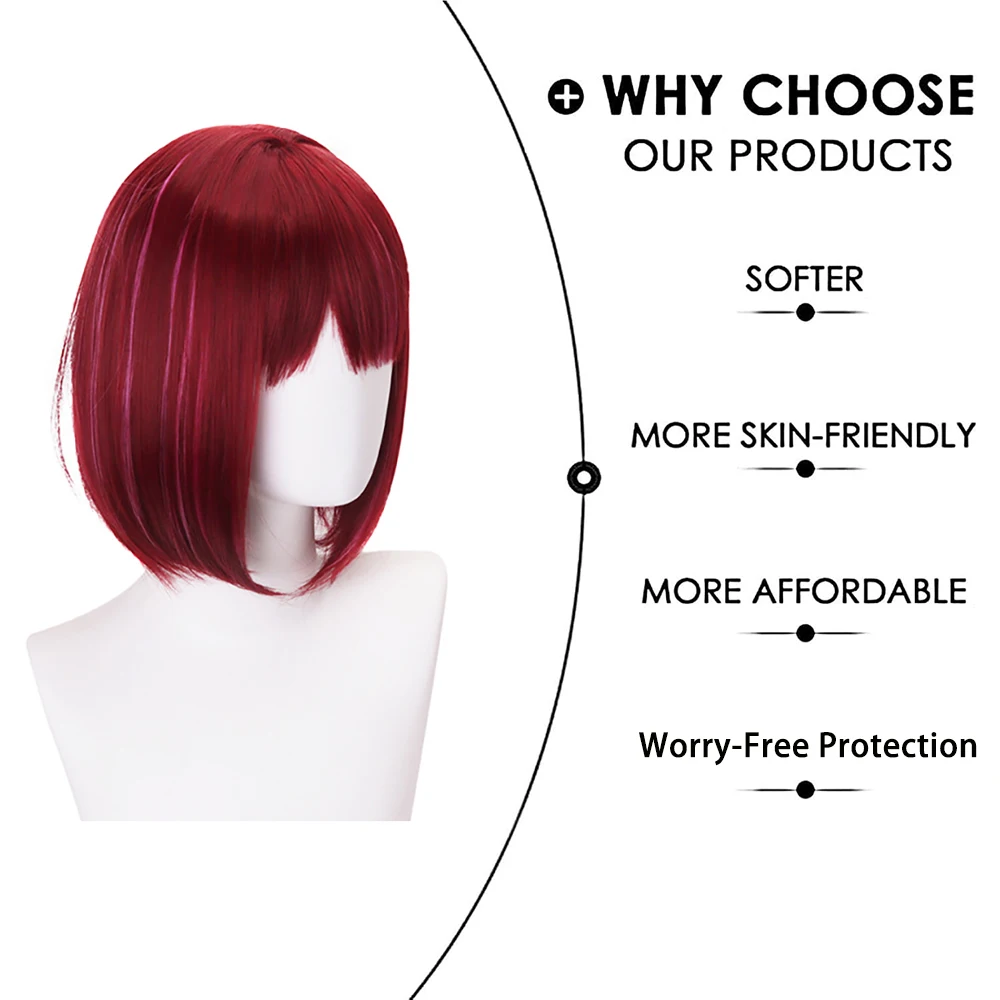 أنيمي عالي الجودة أوشي نوكو كانا أريما ‌ ‌   شعر مستعار صناعي كوسبلاي مقاس 12 بوصة باللون الأحمر الخمري، شعر مستقيم مميز للاستخدام اليومي، طبيعي