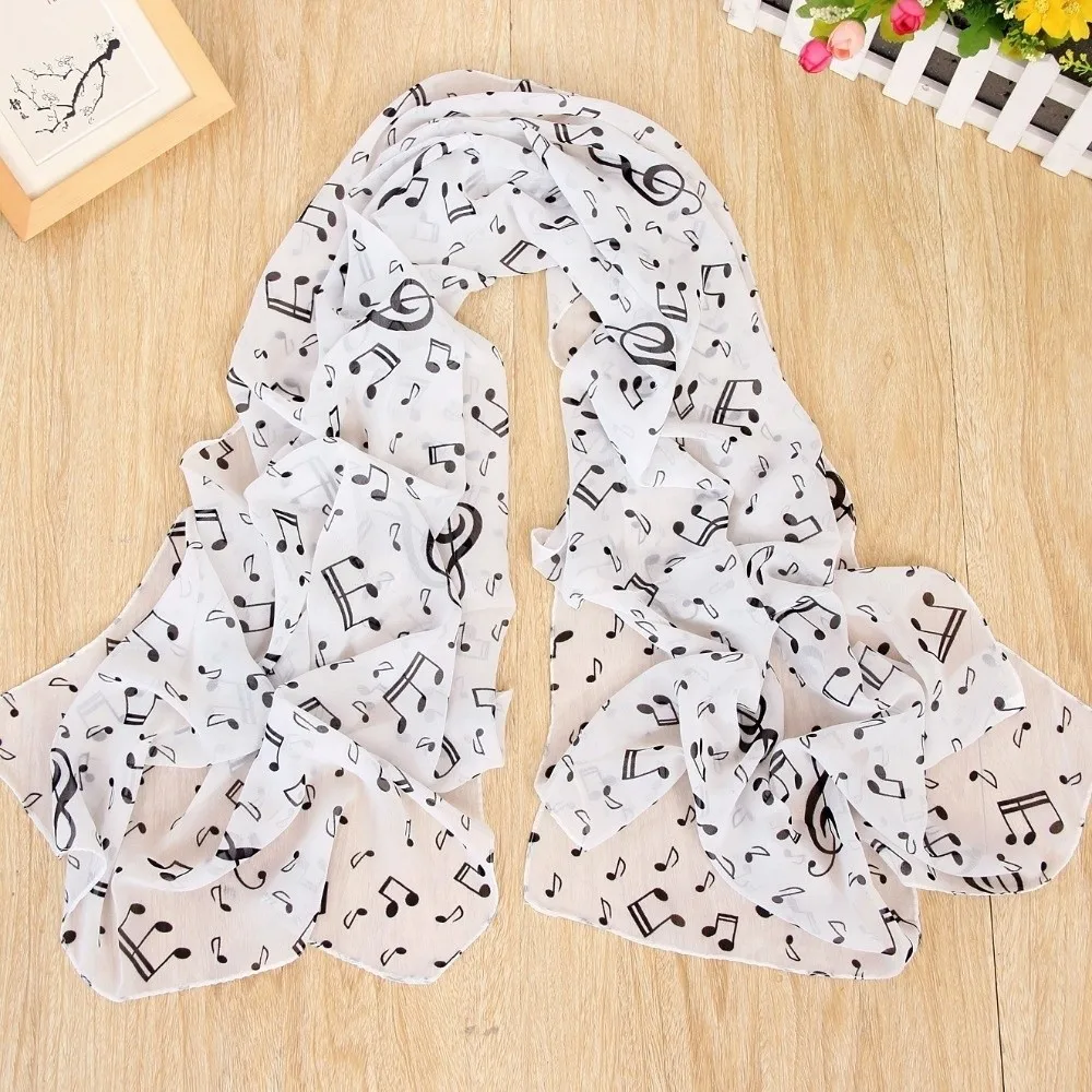 Printed Design Chiffon Hijab Scarf 50*160cm Size Elastic Material Printed Chiffon Scarf Musical Note Pattern Beautiful Pattern