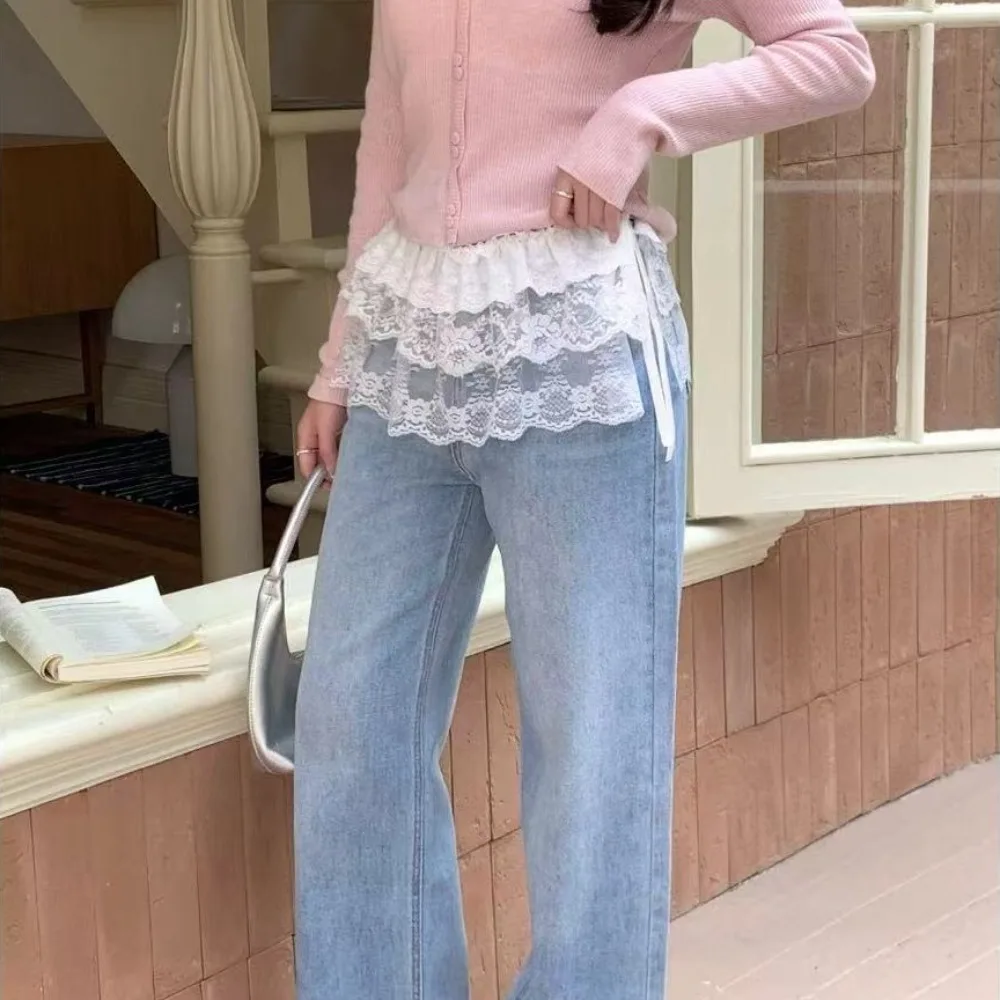 Rok Kasa Berlapis Renda Bunga Bordir Rok Ruffles Berenda Pakaian Jalanan Y2K Tembus Pandang Rok Ruched Harajuku