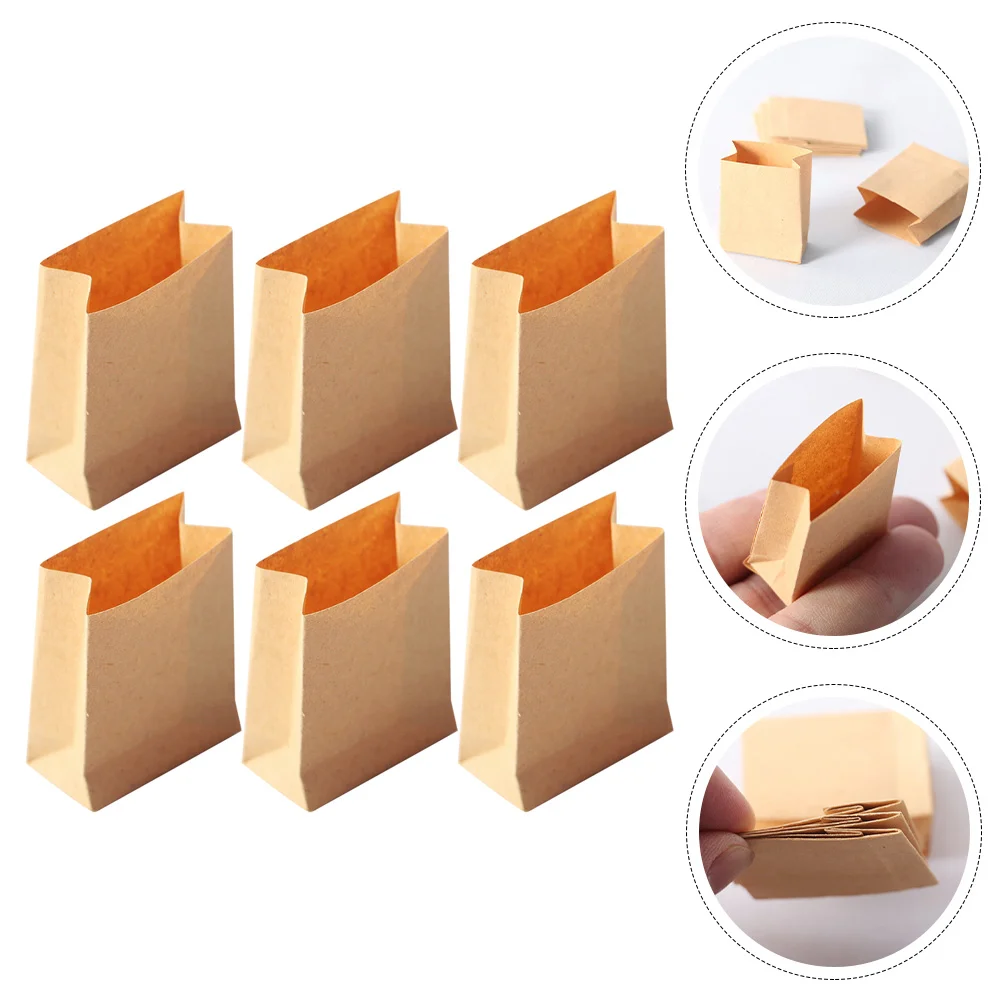 6 Pcs Dollhouse Paper Bag Mini Pouch Packing Model Packaging Bags Miniature Wrapping Cookies