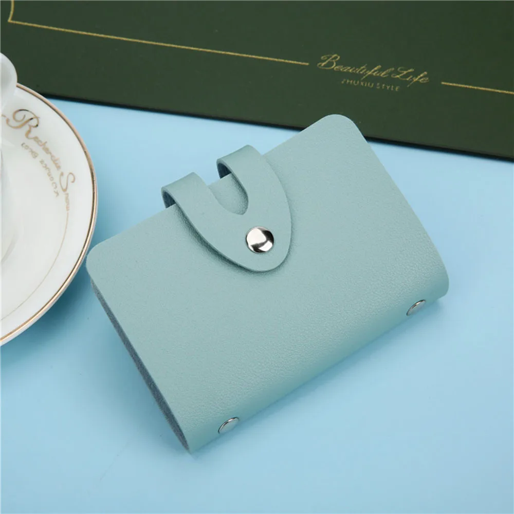 24 Slots Card Bag Card Solid Color Pouch Business ID Card Storage PU Credit Bank Card Protective Cover Buckle Card Holder