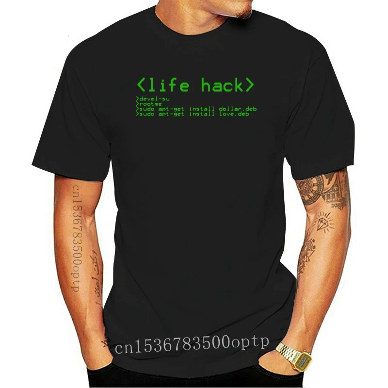 Mens Clothes Geek Top T-shirts Men Life Hack Tee Shirt Programmer Code Tshirt Novelty Crewneck 100% Cotton Fabric Male T Shirt L