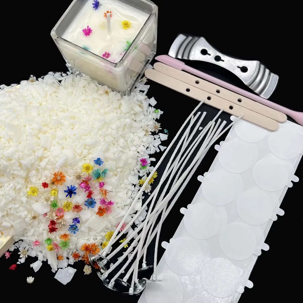 200g Sojawachs-Set Duftkerzen-Rohmaterial oder DIY-Kerzenherstellungszubehör mit Kerzendochten Wachsmaterial-Kits