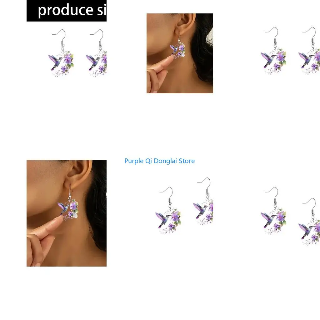 L21E Flower Bird Earrings Acrylic Materials Comfortable Fashion Accessory