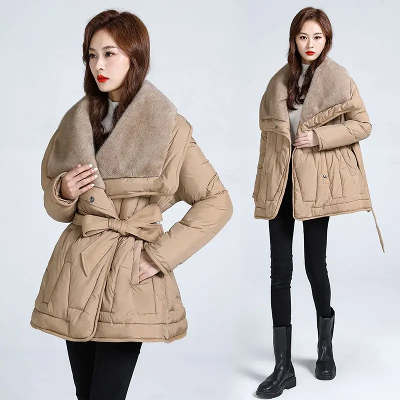 سترة نسائية شتوية جديدة من القطن بياقة عصرية وسترة كبيرة الحجم #3