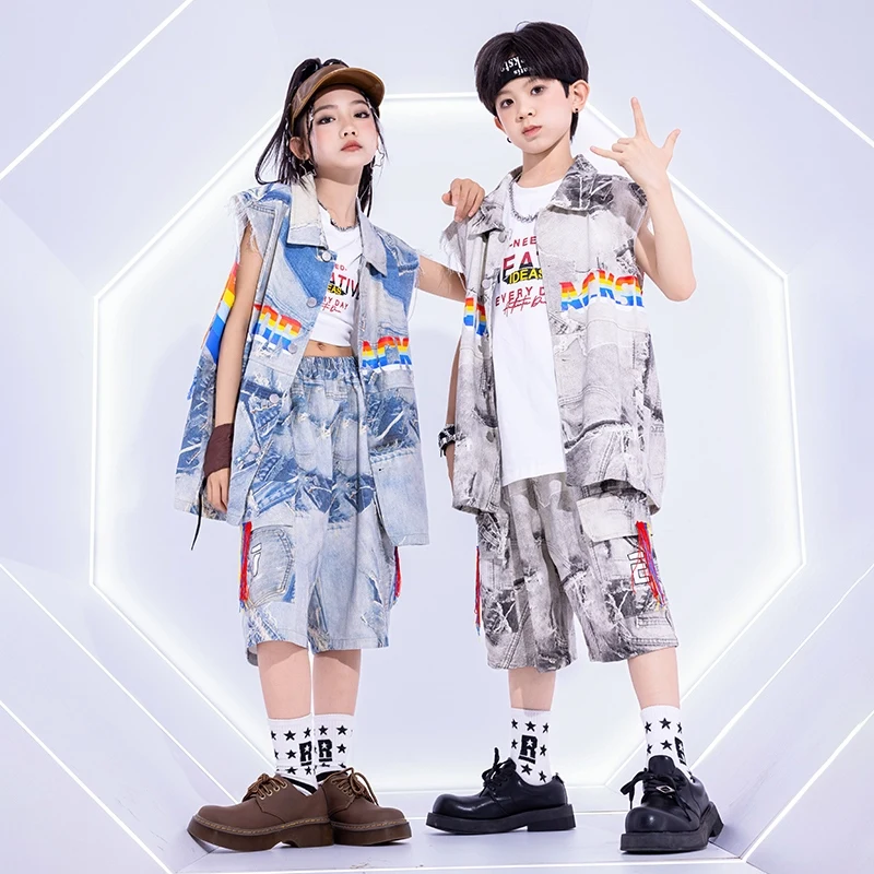 2025 소녀 힙합 재즈 댄스 의상 어린이 스트릿 댄스 연습 카우보이 슈트 K팝 댄스 의상 DQL11073