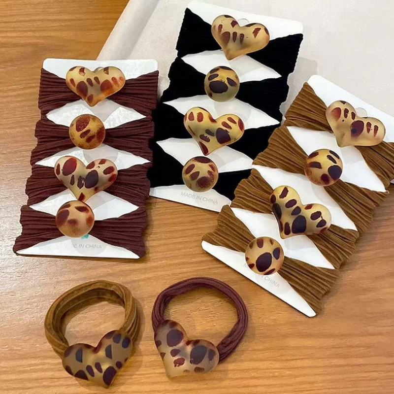 

Retro Leopard Pattern Beads Hair Circle women's high-end Sense Ponytail Bun Hair Rope women's High Elastic Hair Rope Accessories