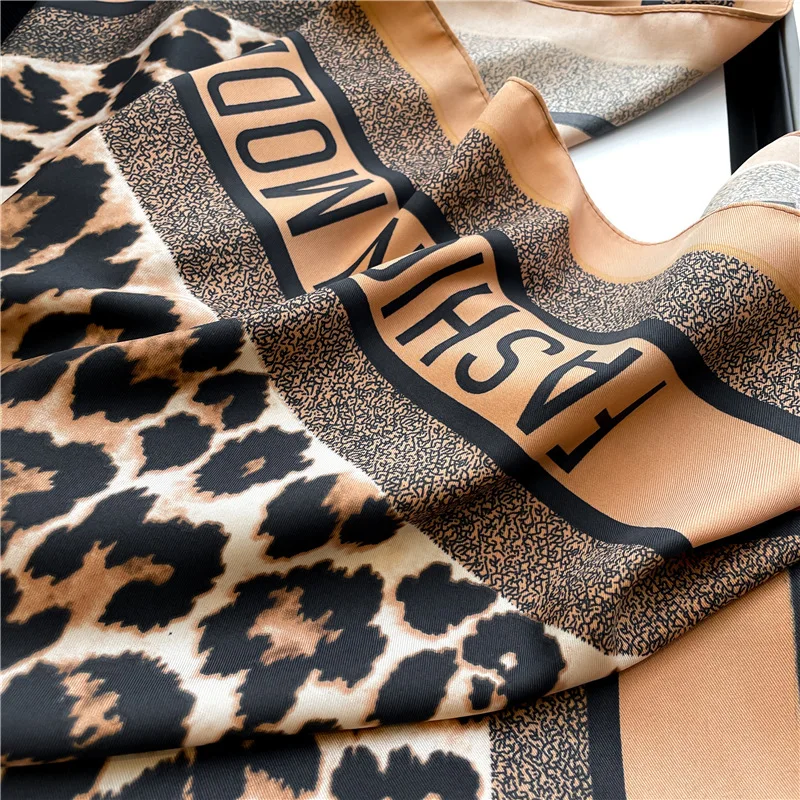 New 90X90cm Square Silk Scarf Women Popular Scarves Hair Neck Bandanna Leopard Print Headband Foulard Headcloth Muslim Headscarf