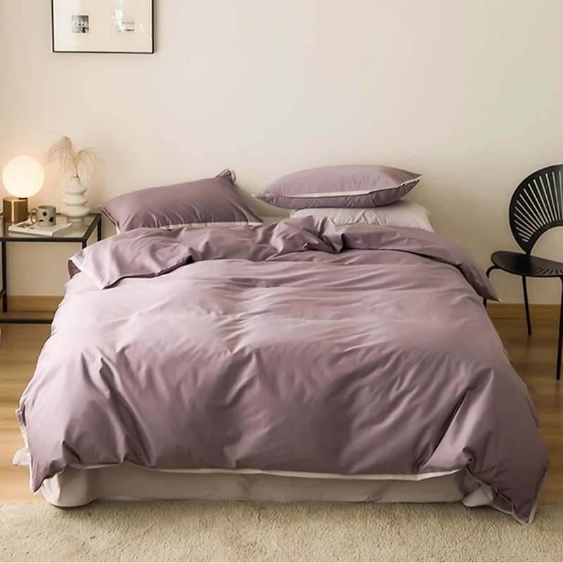 

2024 four-piece bedding light luxury cotton double household bed sheet quilt cover embroidered little bee bedding purple color