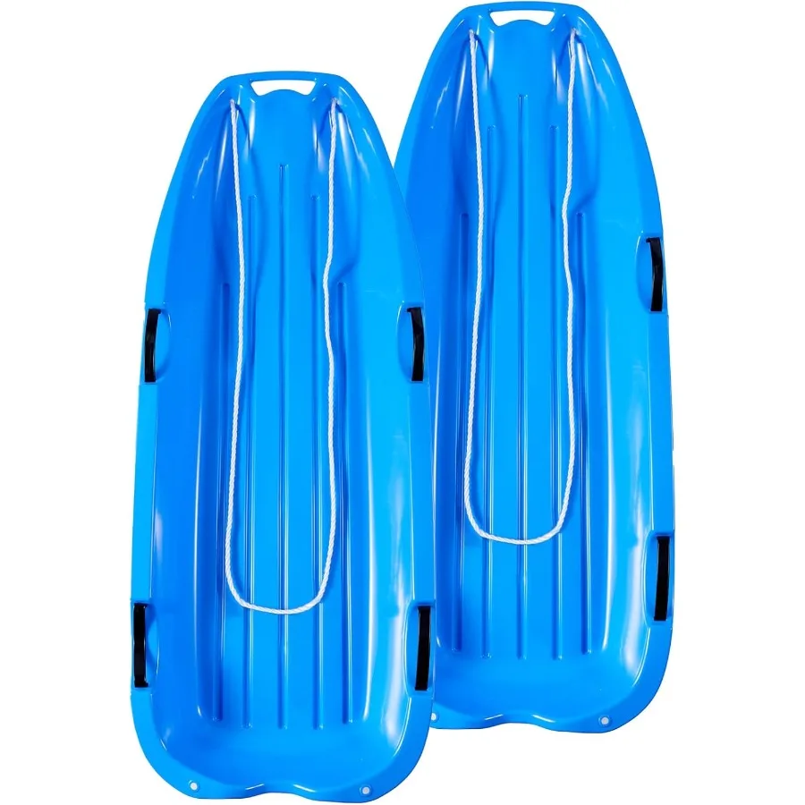 

Toboggan Snow Sled for Adults 48in Plastic Sled with Pull Rope and 4 Handles Outdoor Red Plastic Snow Sled for and Adults