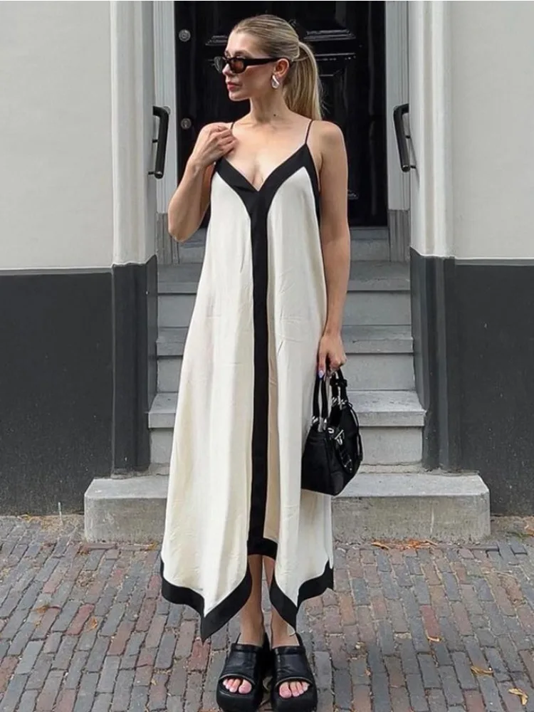 

Tossy Patchwork Backless Halter Dresses Women Sexy V-Neck Elegant Summer 2024 Party Dress Spaghetti Gown Ladies Slim Maxi Dress