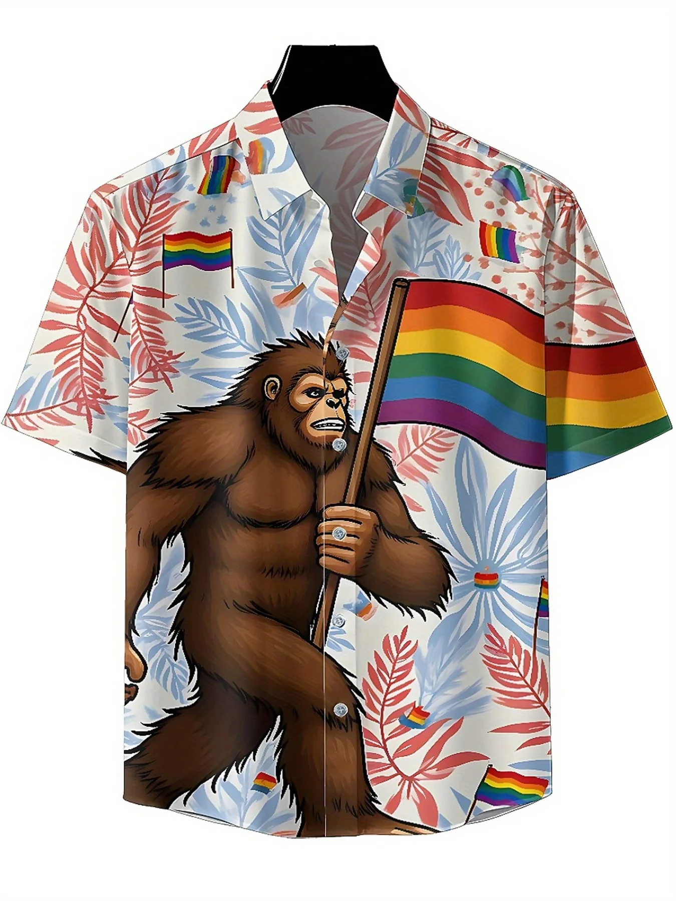 Men's Plus Size Hawaiian Shirts Rainbow Sasquatch Theme pattern,Unisex Baggy Aloha Shirts,summer Alternative Clothing