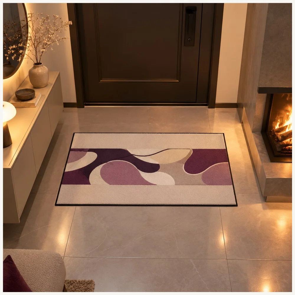 VIKAMA Abstract Organic Shapes Door Mat, Soft Non Slip Flannel Rug, Gallery Style Floor Mat for Pantry, Cloakroom, Hallway
