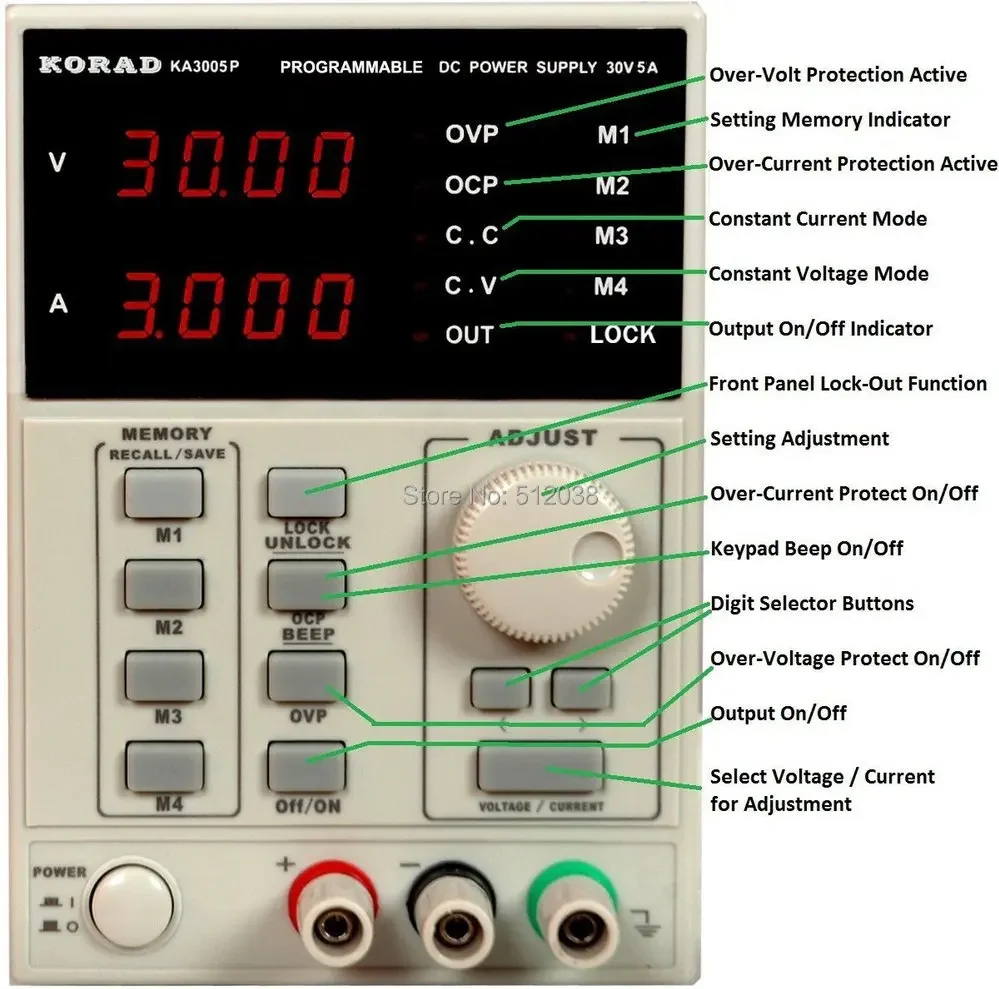 KA3005P - Programmable Precision Adjustable 30V, 5A DC Linear Power Supply Digital Regulated Lab Grade (with USB and software)