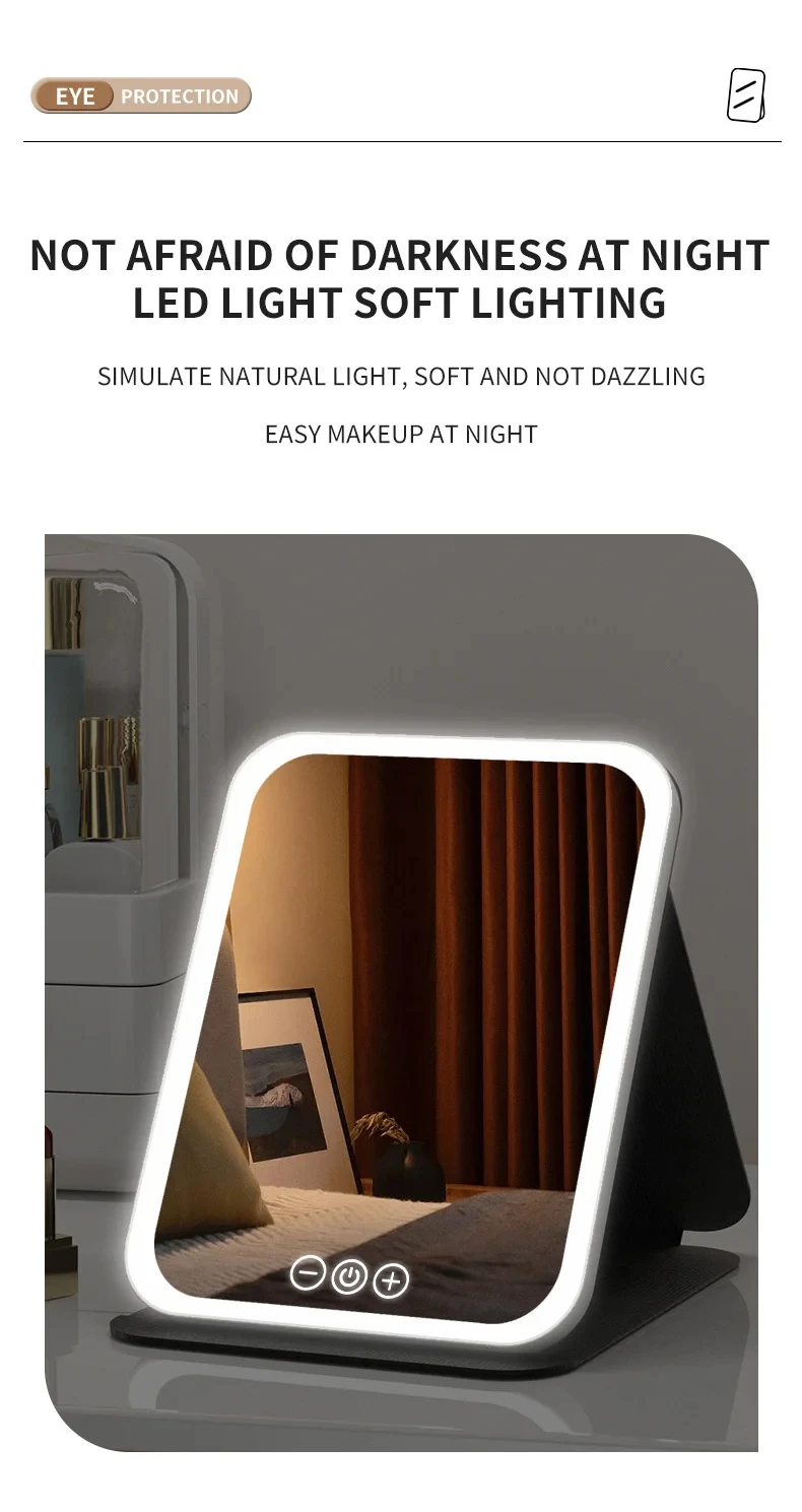 GGbingo USB Rechargeable 3 Colors LED Makeup Mirror Pocket Mirror Touch Dimmable 3 Brightness Foldable for Travel Office Home