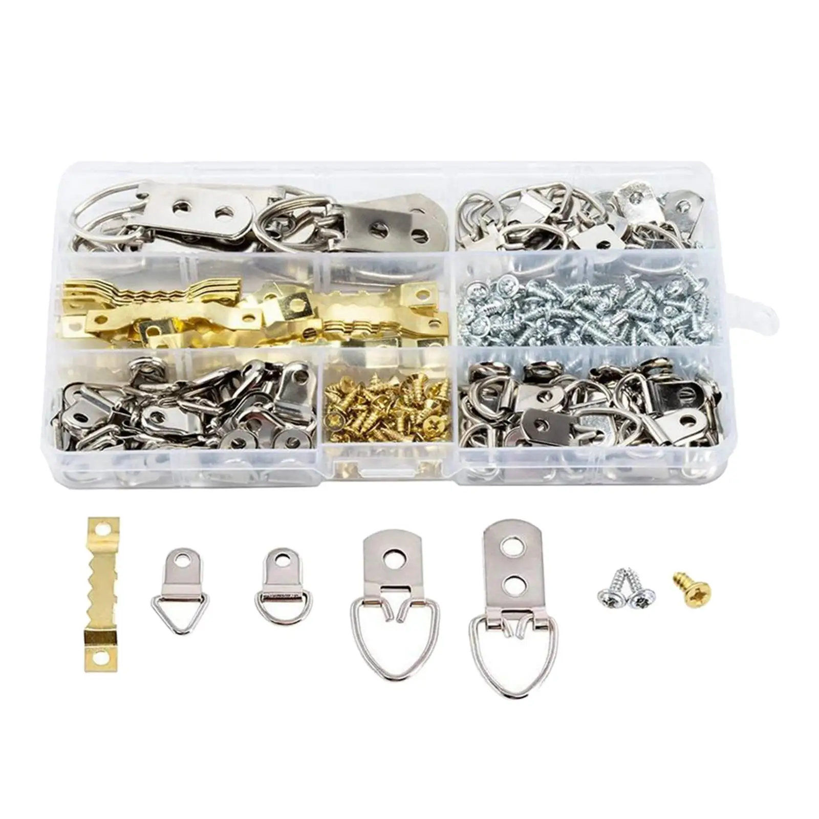 Heavy Duty Picture Frame Hanger Kit Steel Hooks with Screws Double Hole D Rings for Wall Hanging Photos Paintings Decor