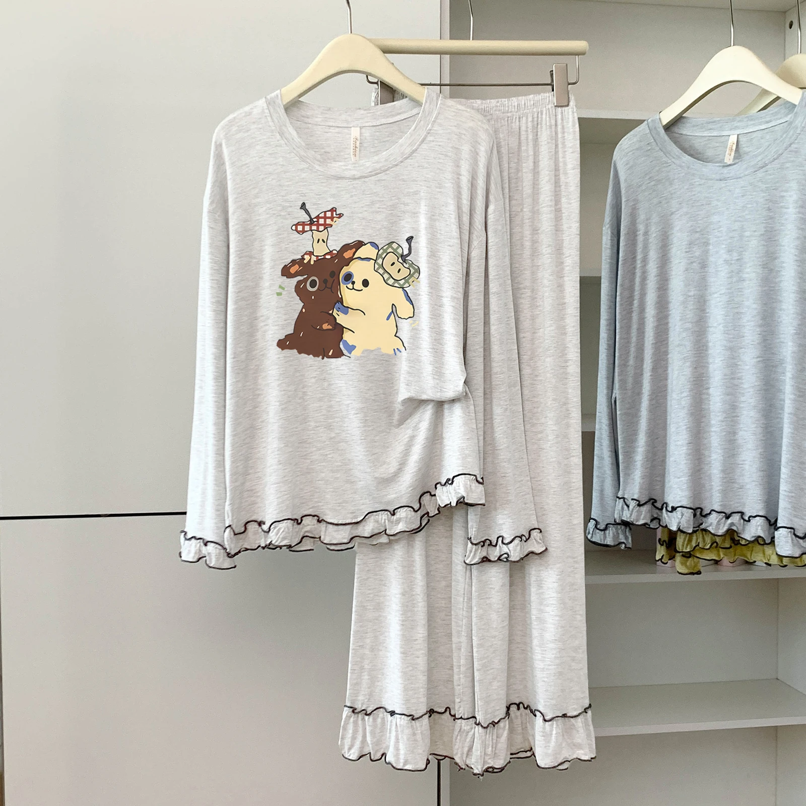 5174-300 Modal-Baumwolle, Rundhalsausschnitt, langärmelig, lange Hosen, Pyjama für Damen, Frühling und Herbst, dünn, locker, weich, bequem, Heimkleidung